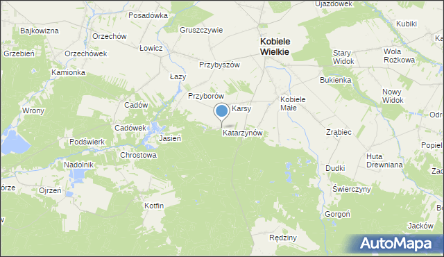 mapa Katarzynów, Katarzynów gmina Kobiele Wielkie na mapie Targeo